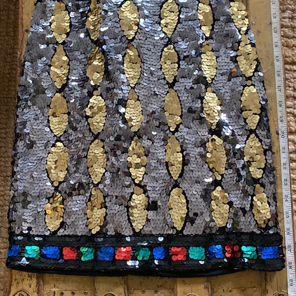 VINTAGE 70S 80S DRESS SEQUIN MINI DRESS HIGH NECK GEOMETRIC SHAPES SMALL - Picture 15 of 16